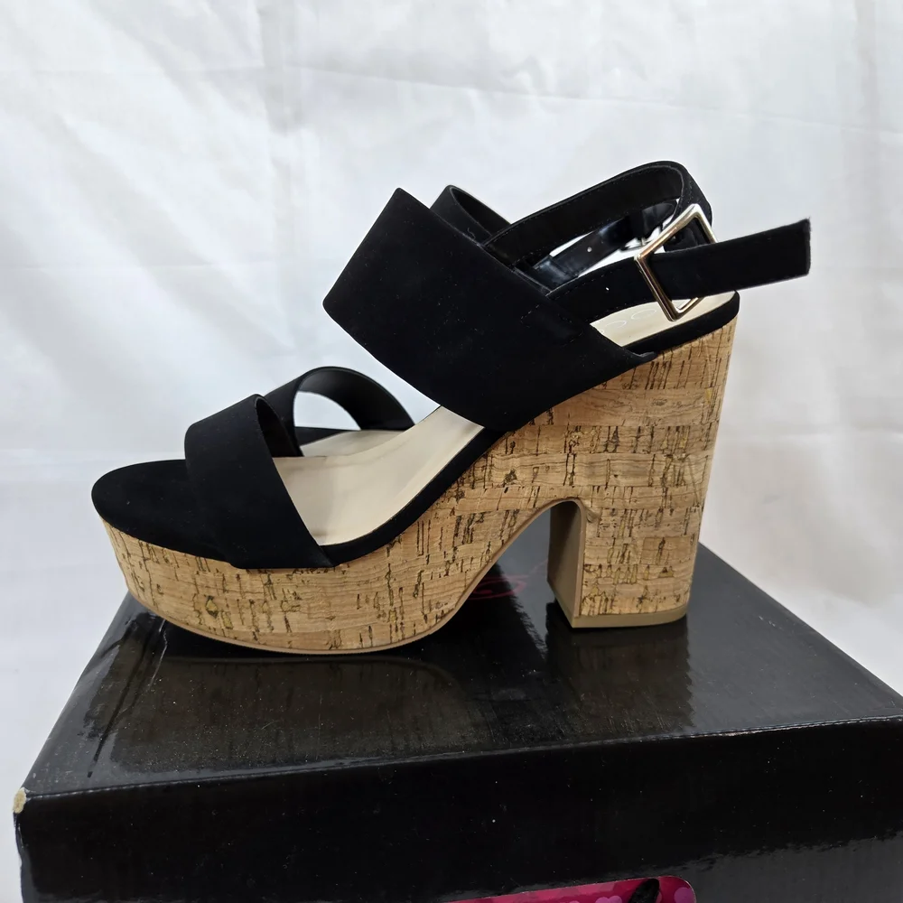 Coconuts by‎ Matisse Women's Black Chunky Cork Block Heel Platform Sandals 8 NEW